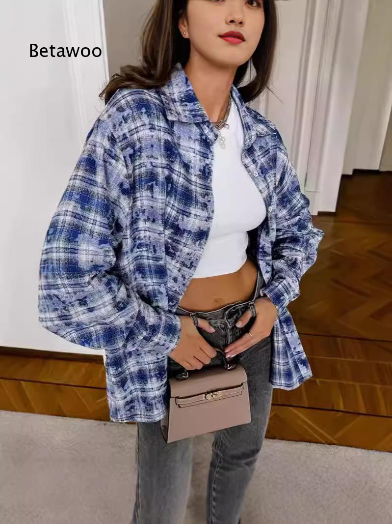 Oversized Loose Plaid Shirt Fo - Fashion Street Night recension och pris