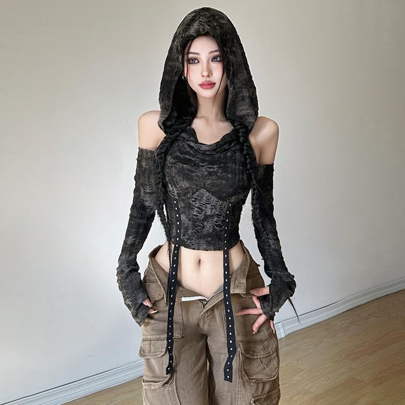 Off Shoulder Hoodie Long Sleev - Street Fashion Y2K recension och pris