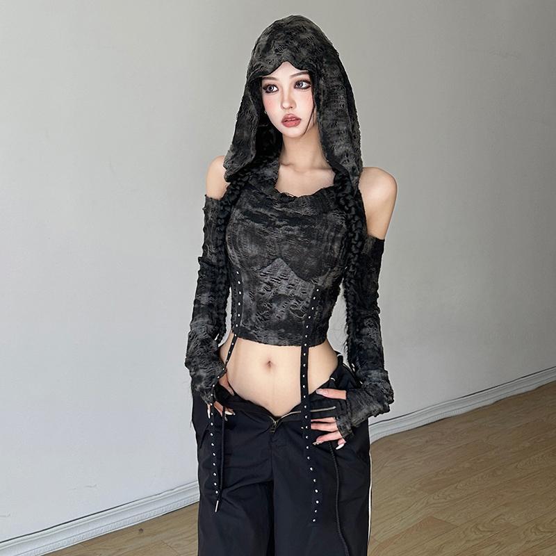 Off Shoulder Hoodie Long Sleev - Street Fashion Y2K recension och pris