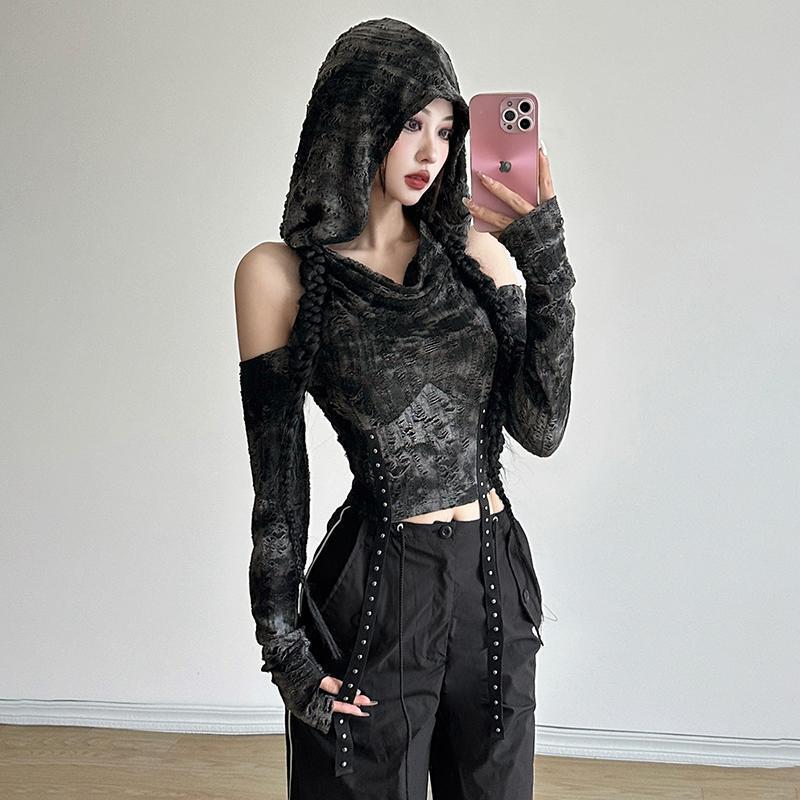 Off Shoulder Hoodie Long Sleev - Street Fashion Y2K recension och pris